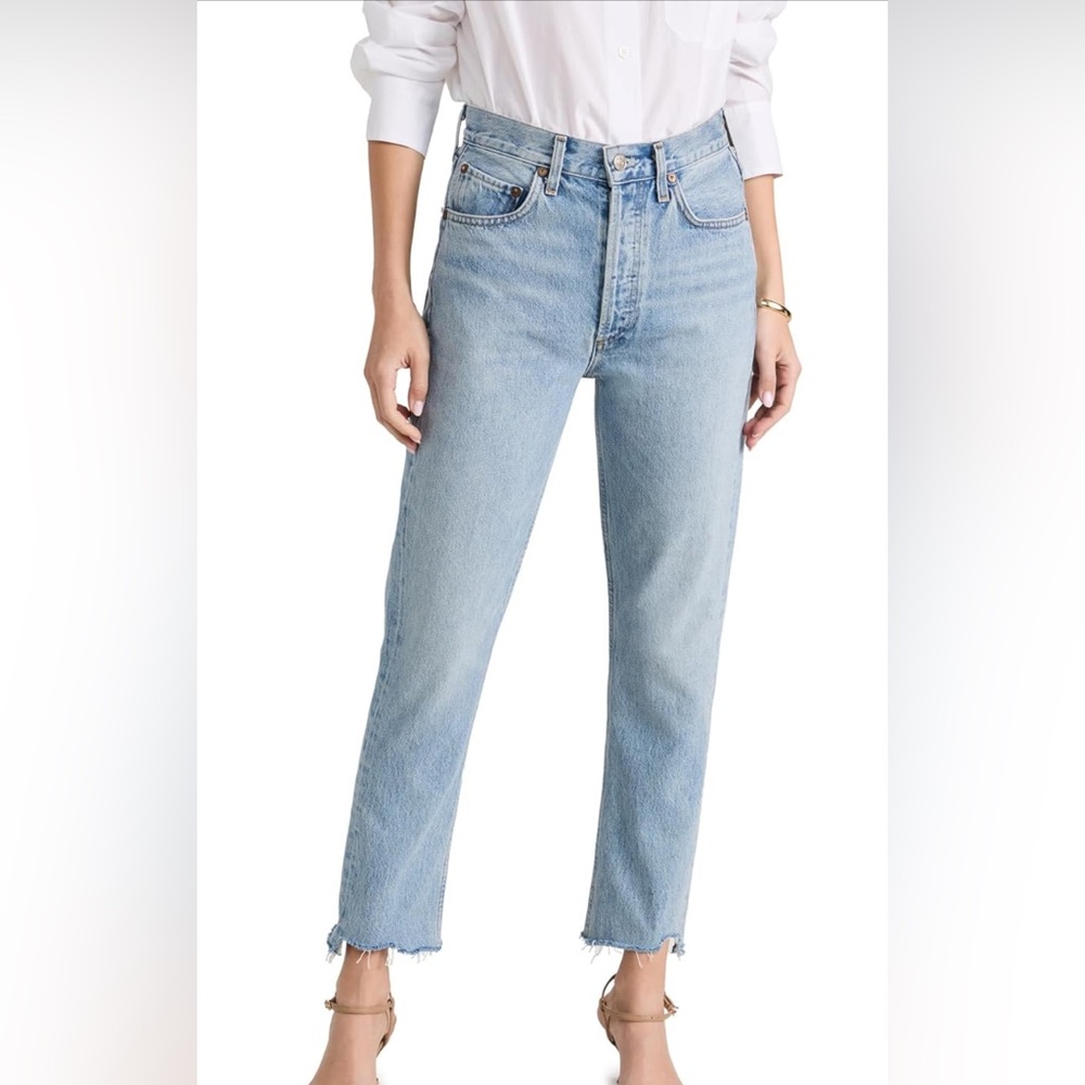 Agolde Riley high rise straight raw hem